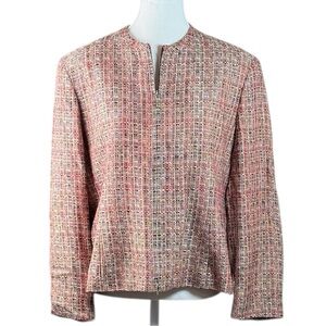 Jones Wear Vintage 1990s Tweed Zip Front Jacket Blazer USA Made 14 Pink